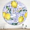 Designart - Lemon Ornament On Blue Geometrical Pattern I - Tropical Metal Circle Wall Art